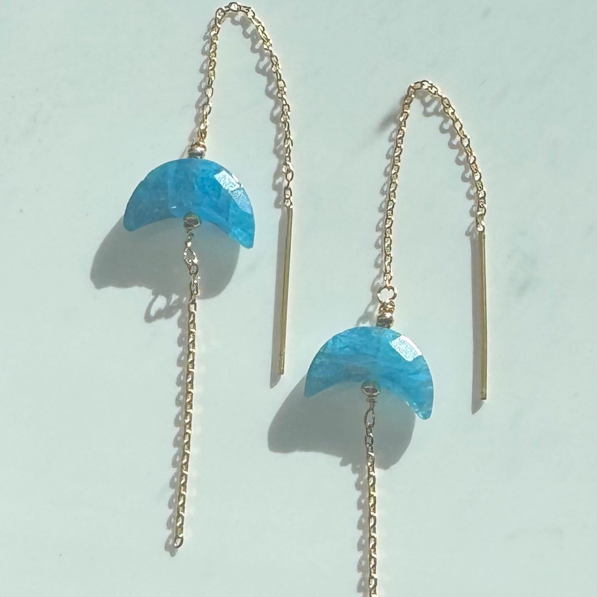 Apatite Crescent Threader Earrings