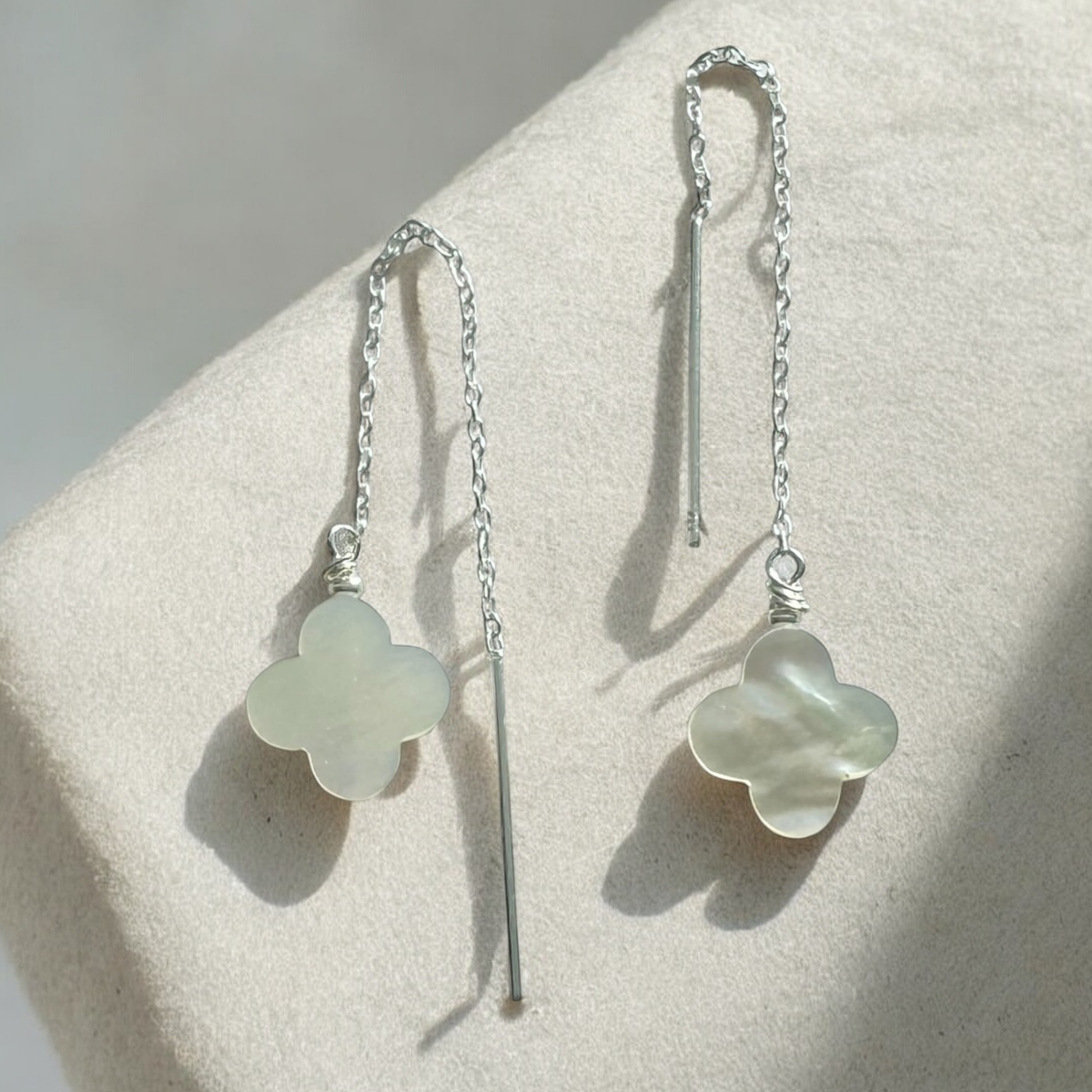 Clover Shell Threader Earrings Sterling Silver
