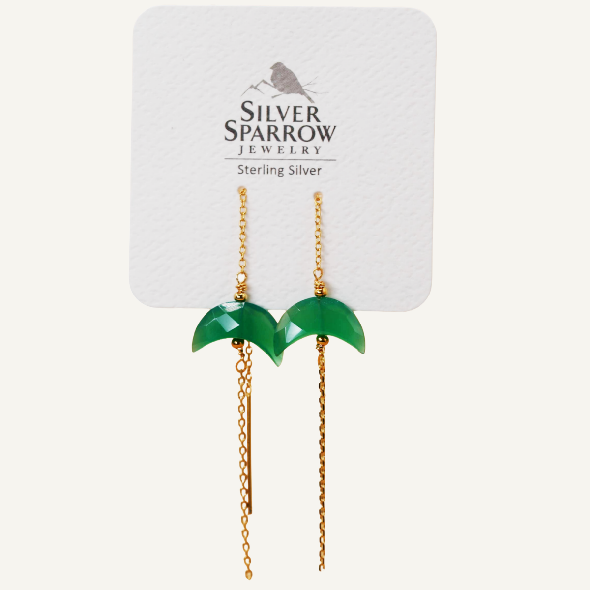 Green onyx golden crescent earring threaders