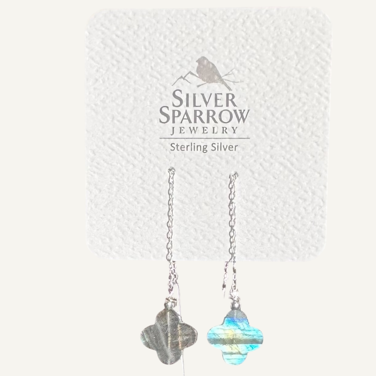 Labradorite Clover Threader Earrings in Sterling Silver