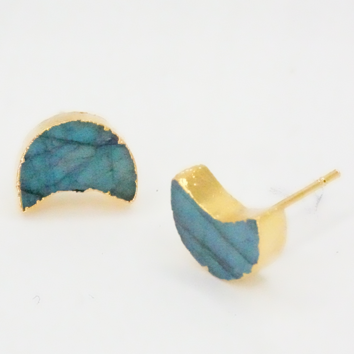 Natural Labradorite Lunar Stud Earrings