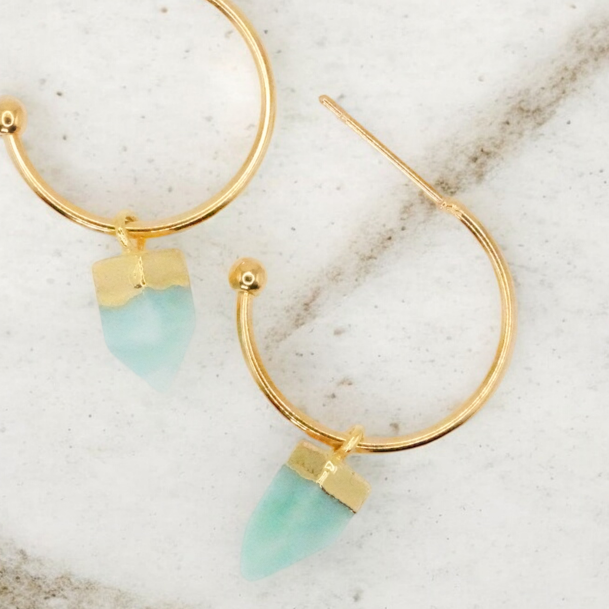 Amazonite Dagger Charm Golden Hoops
