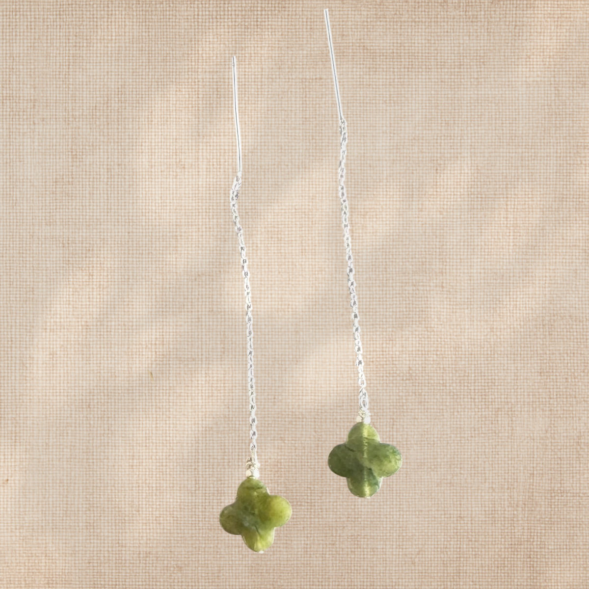 Green Jade Clover Threader Earrings
