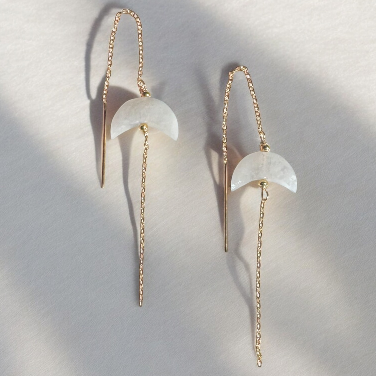 Sterling Silver Rainbow Moonstone Crescent Threader Earrings