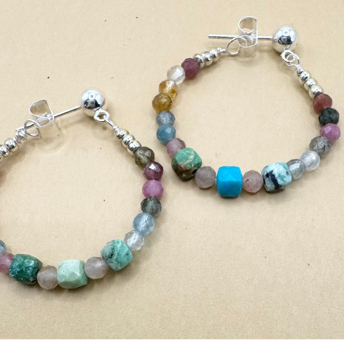 Southwest Stone Hoop Earrings with Ball Stud
