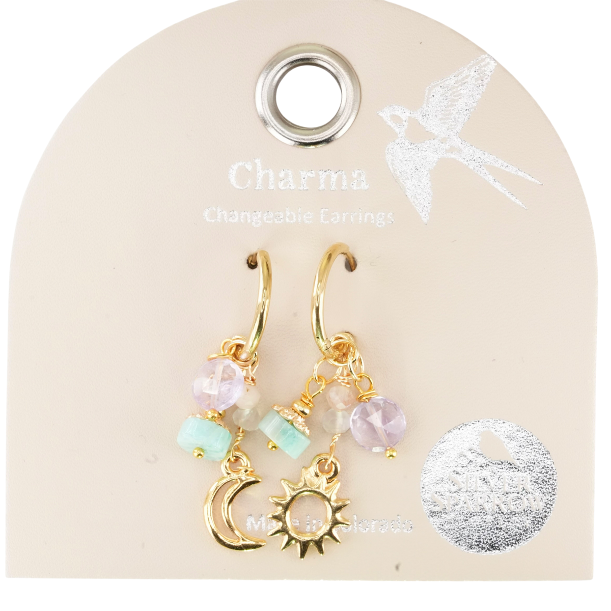 Charma Gold Moon and Sun Earrings with Stone Bauble Charms