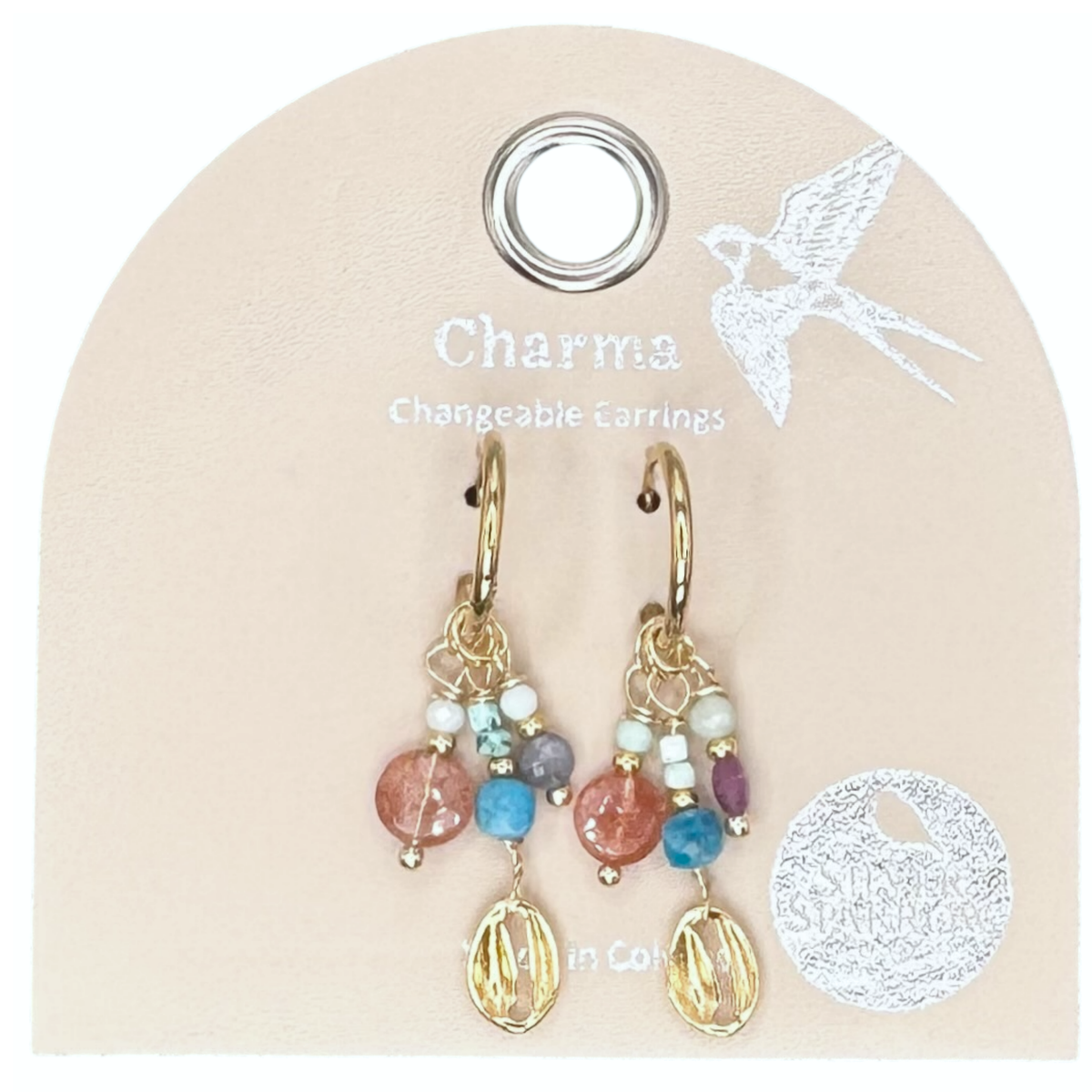 Charma earrings with gold cowrie and stone bauble interchangeable earrings