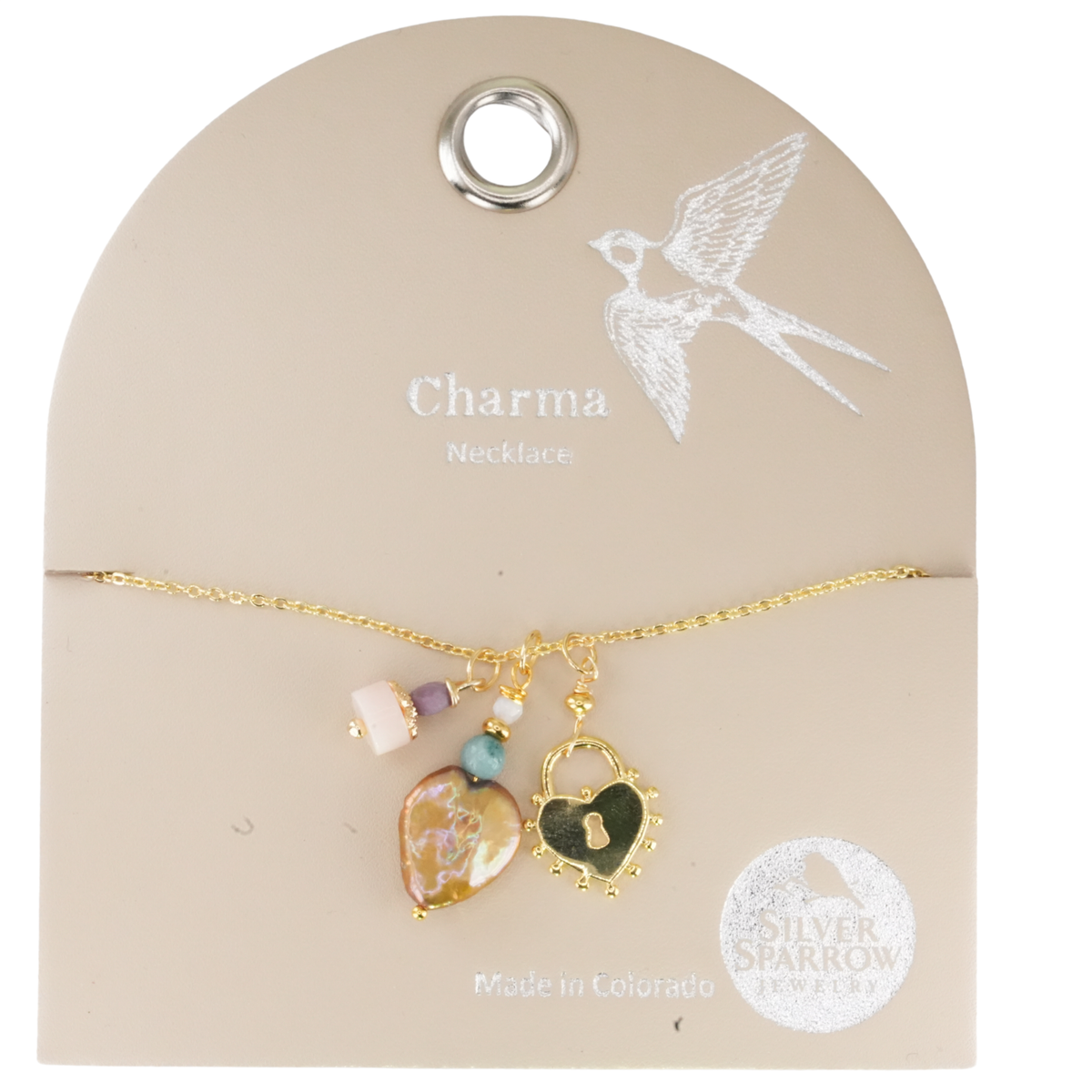 Charma Gold Heart Necklace with Stone Bauble Charms