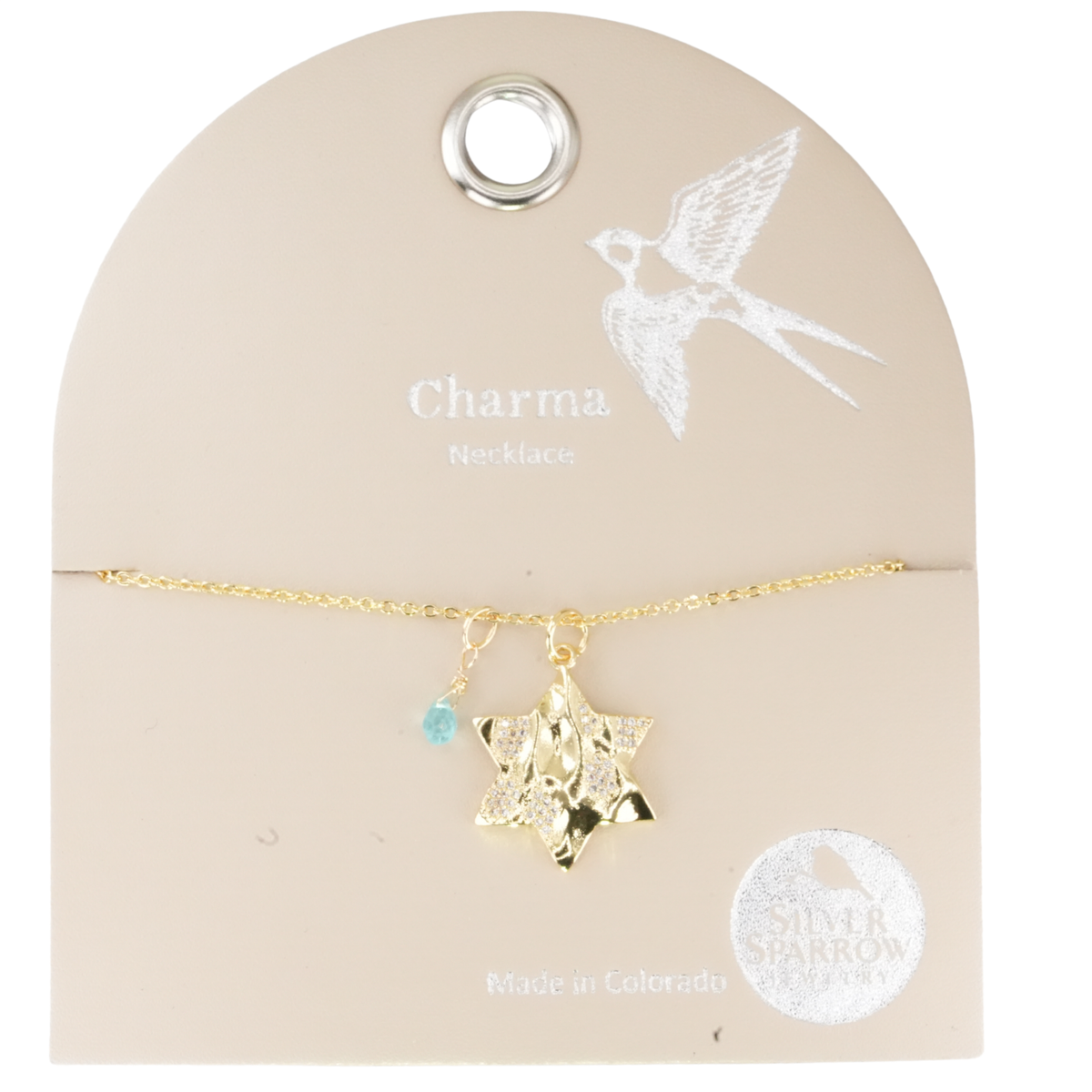 Charm Necklace with Rhinestone Star and Gemstone Baubles