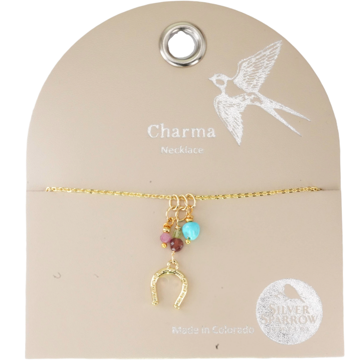 Gold Horseshoe Charm Necklace with Stone Baubles