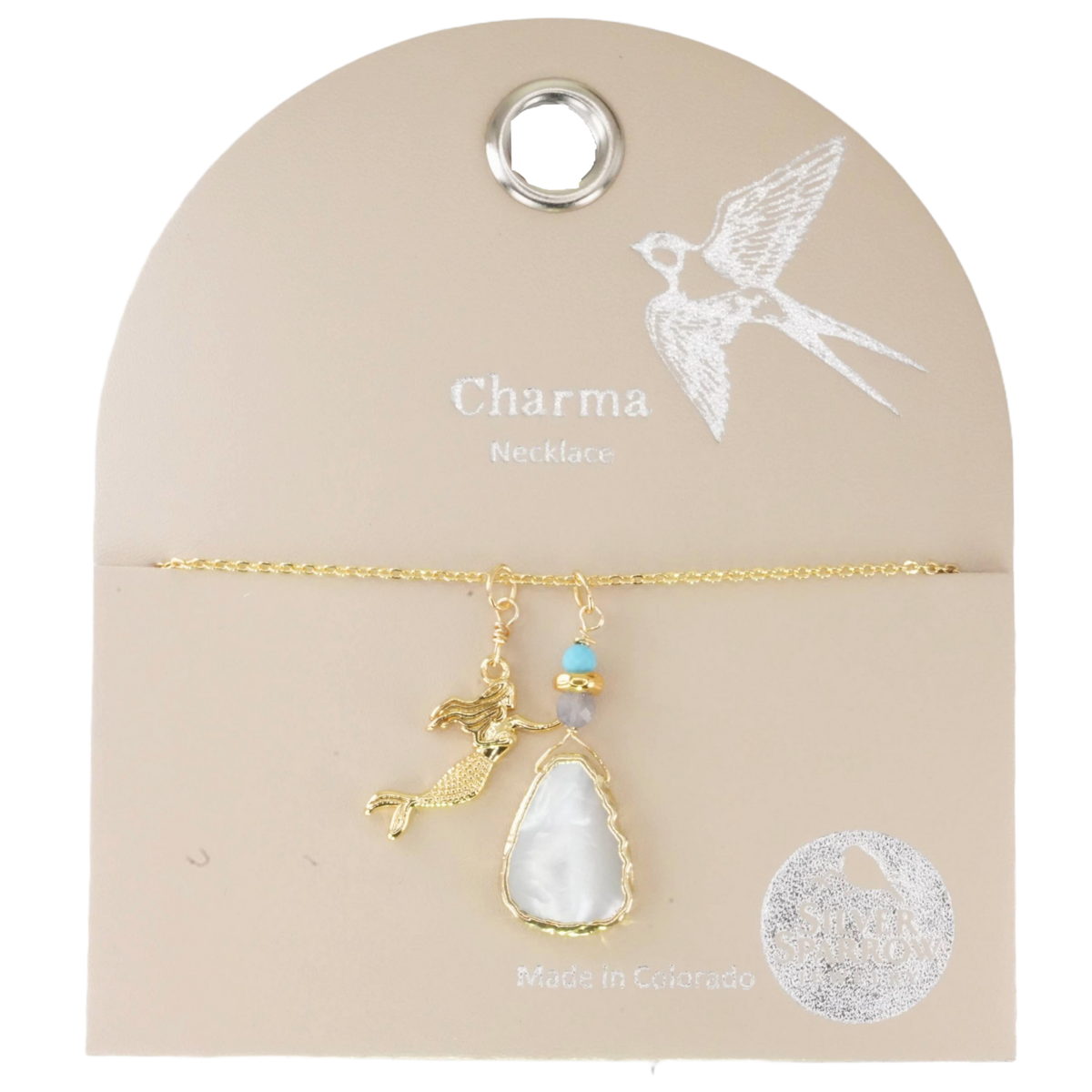 Gold Mermaid Charm Necklace with Shell Pendant