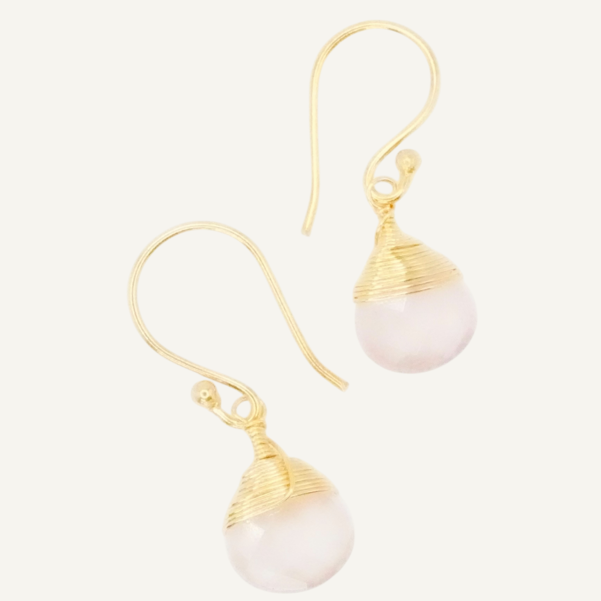 Rose Quartz Wrapped Drop Earrings