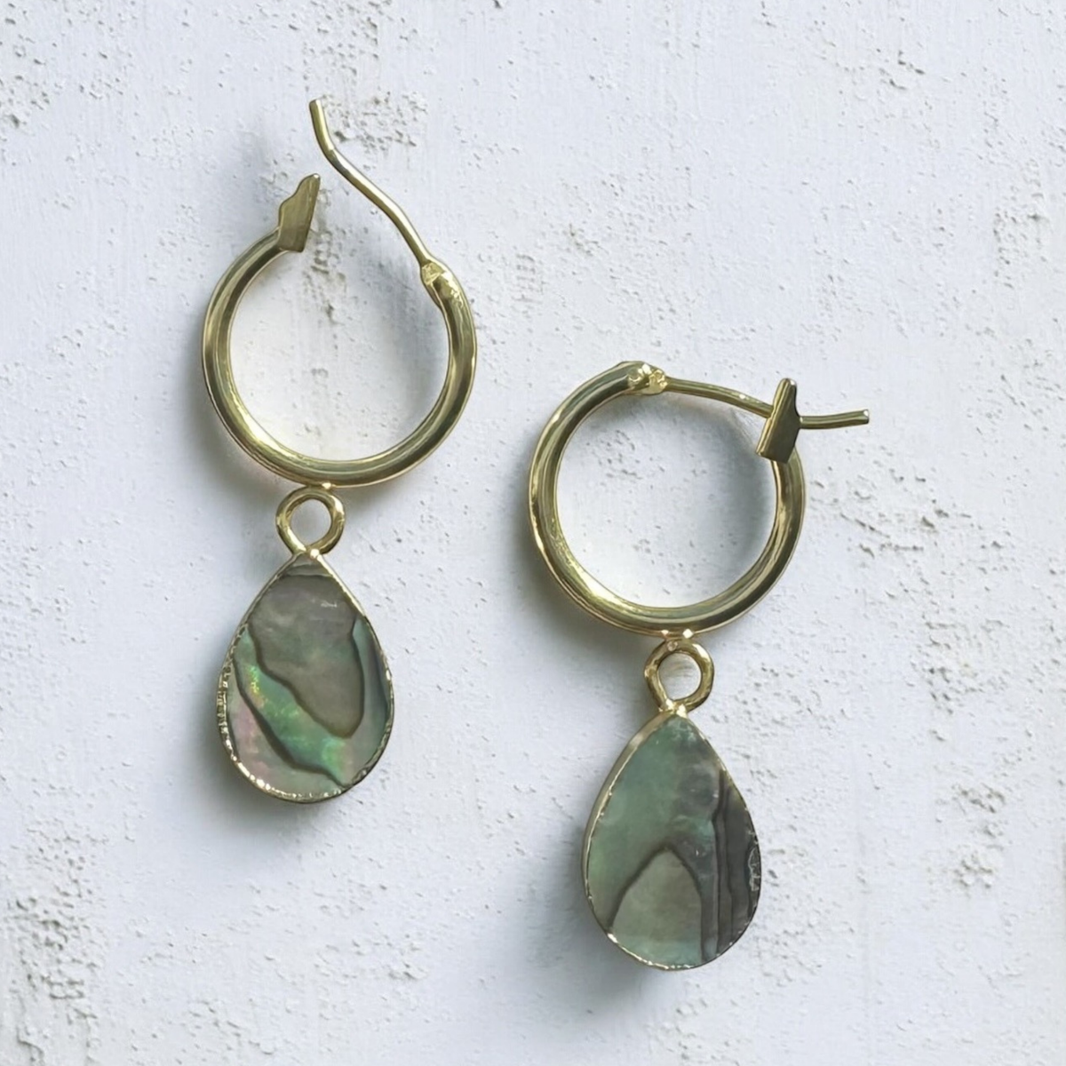 Abalone Shell Drop Hoop Earrings