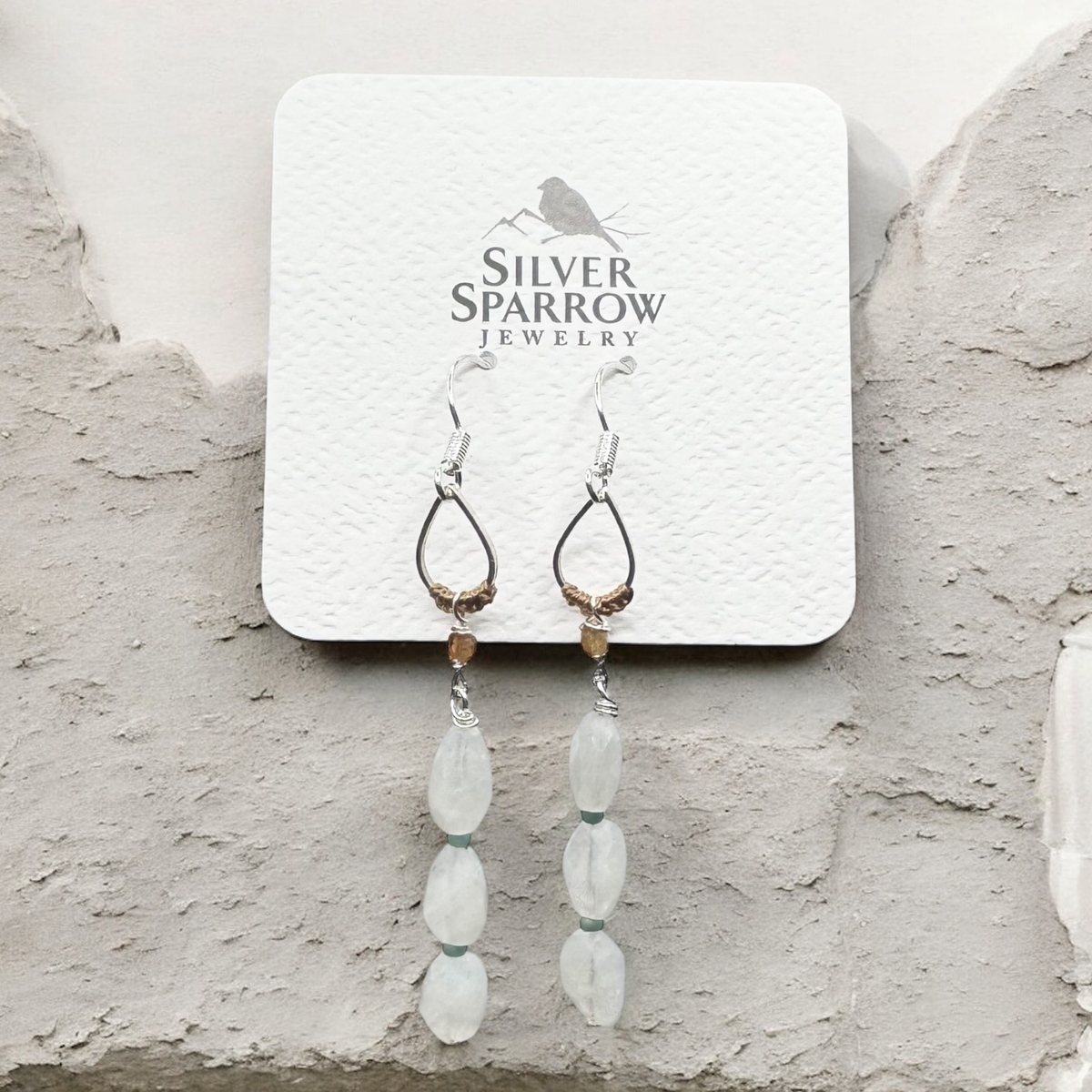 Moonstone Dangle Textile Earrings