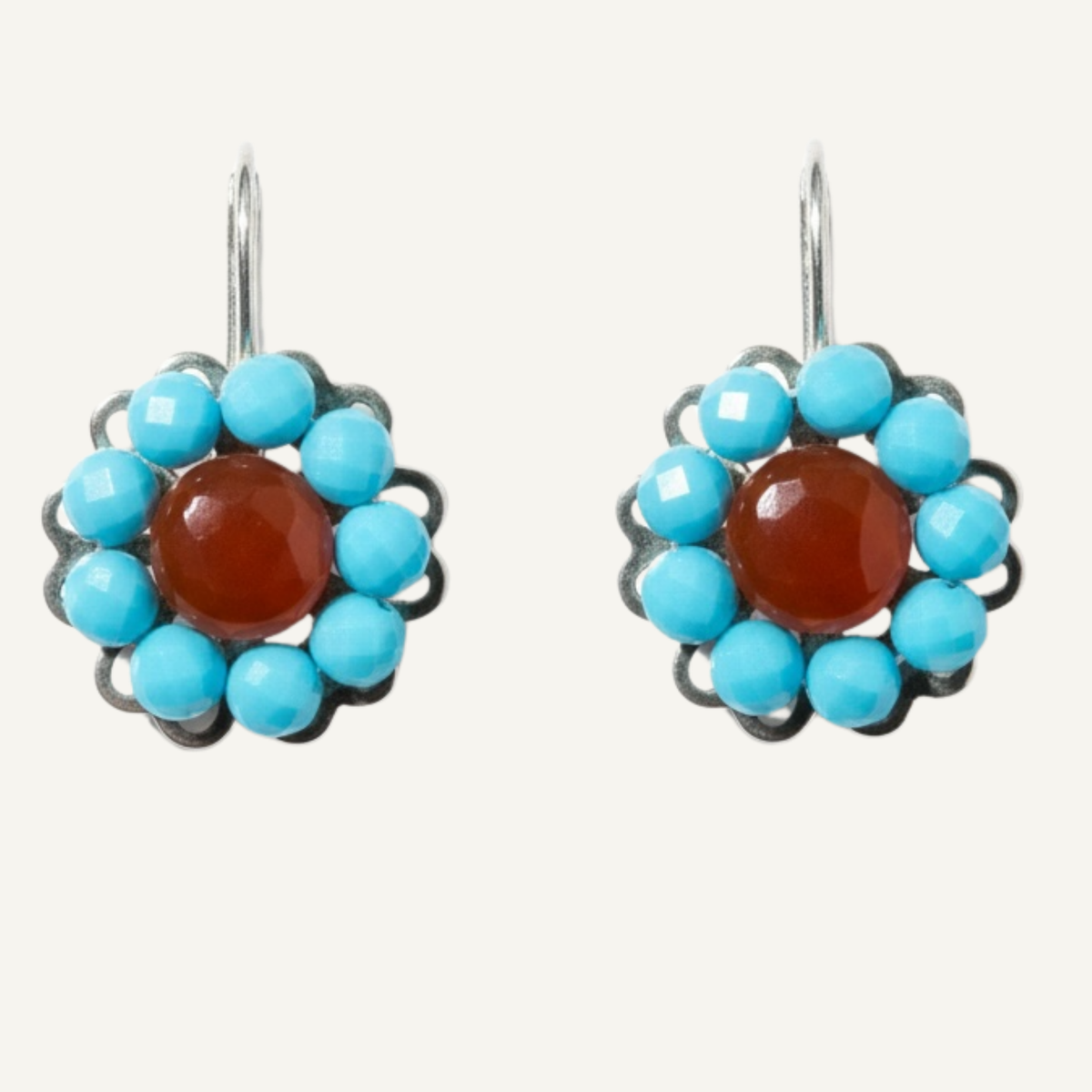 Southwest Carnelian Turquoise Mandala Earrings