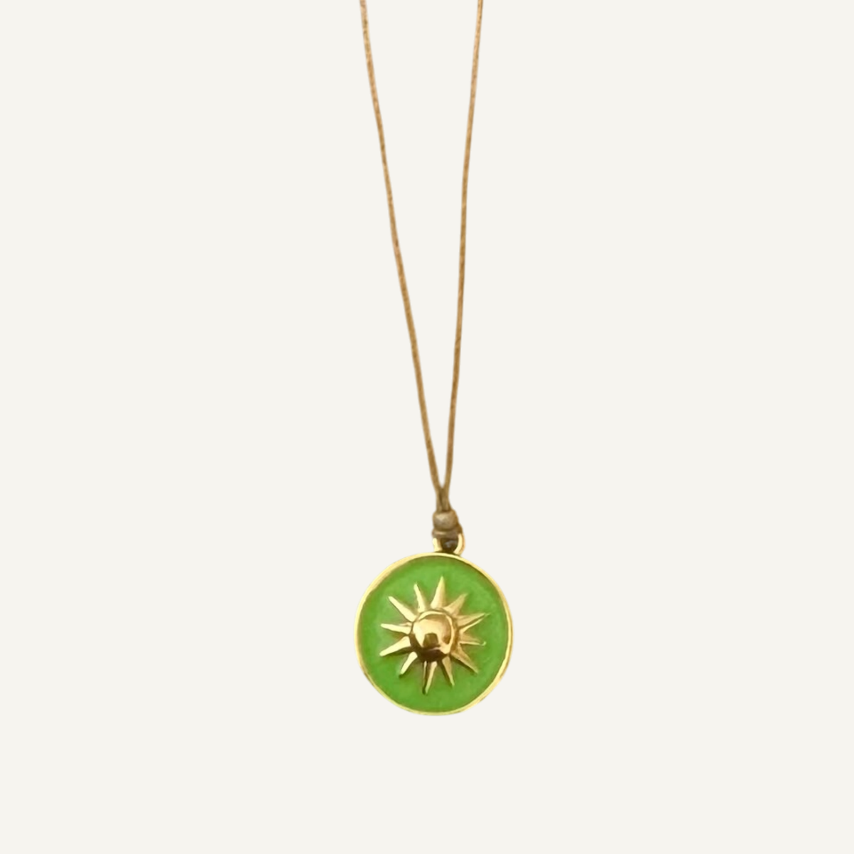 Neon Green Enamel Sun Necklace