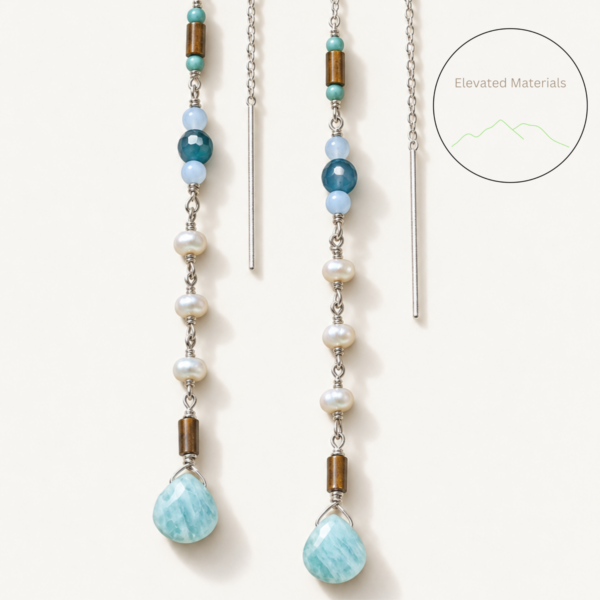 Amazonite Drops with Pearl & Tiger’s Eye | Natural Gemstone Earrings