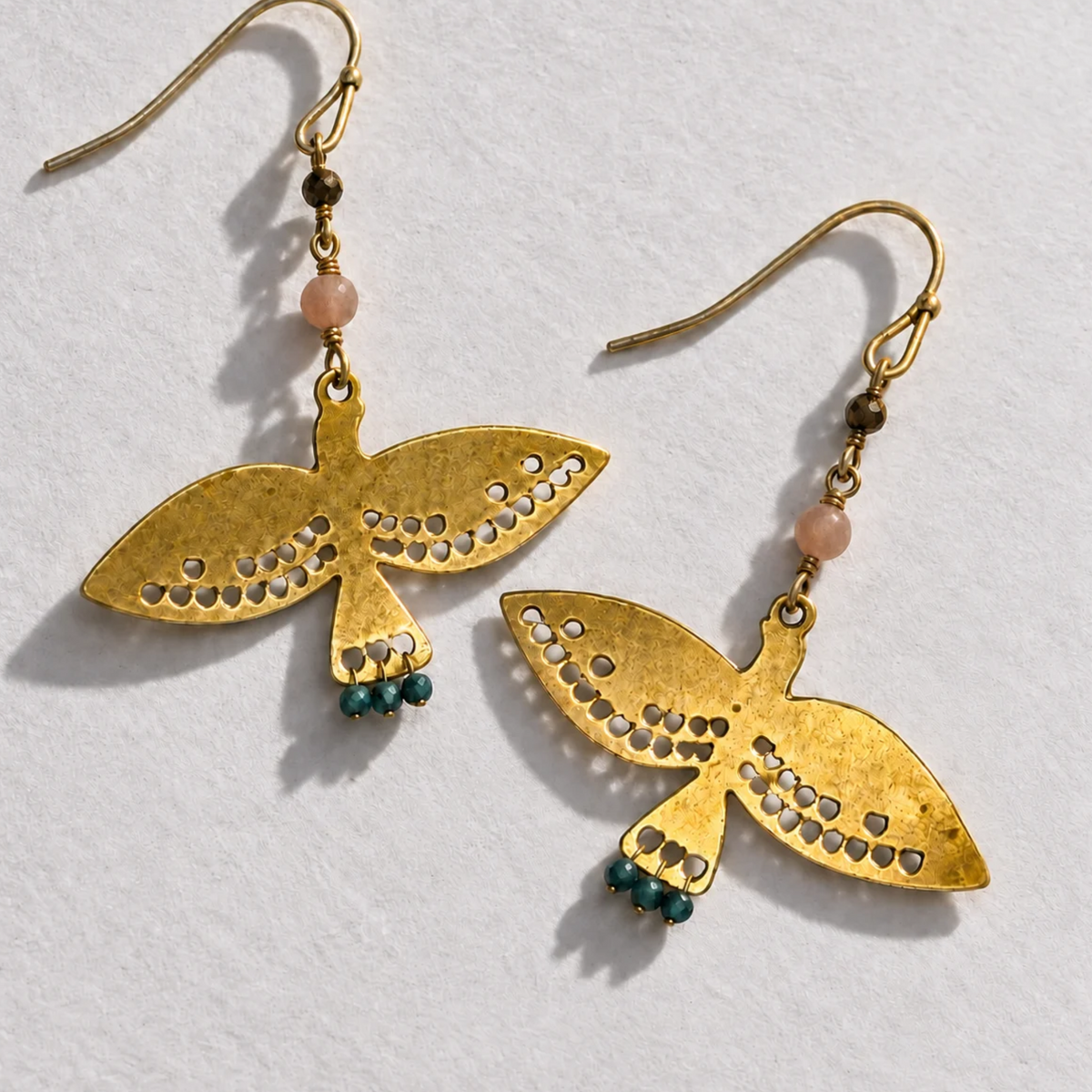 Wings & Stone | Woven Brass Bird & Kyanite Earrings