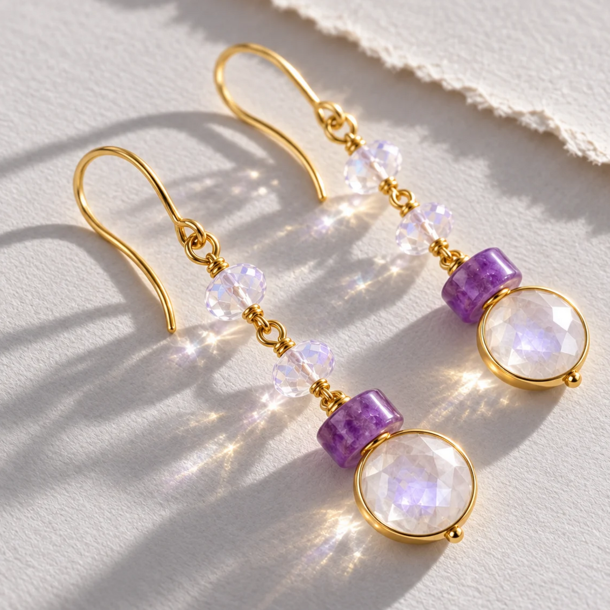 Moonlit Amethyst | Moonstone & Gemstone Drop Earrings