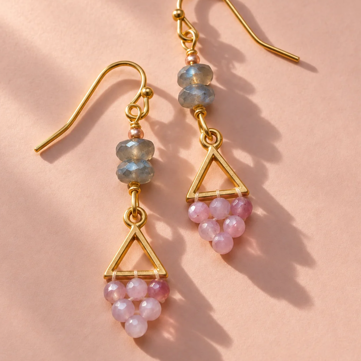 Pink Tourmaline Earrings – Handmade Gemstone Triangle Earrings