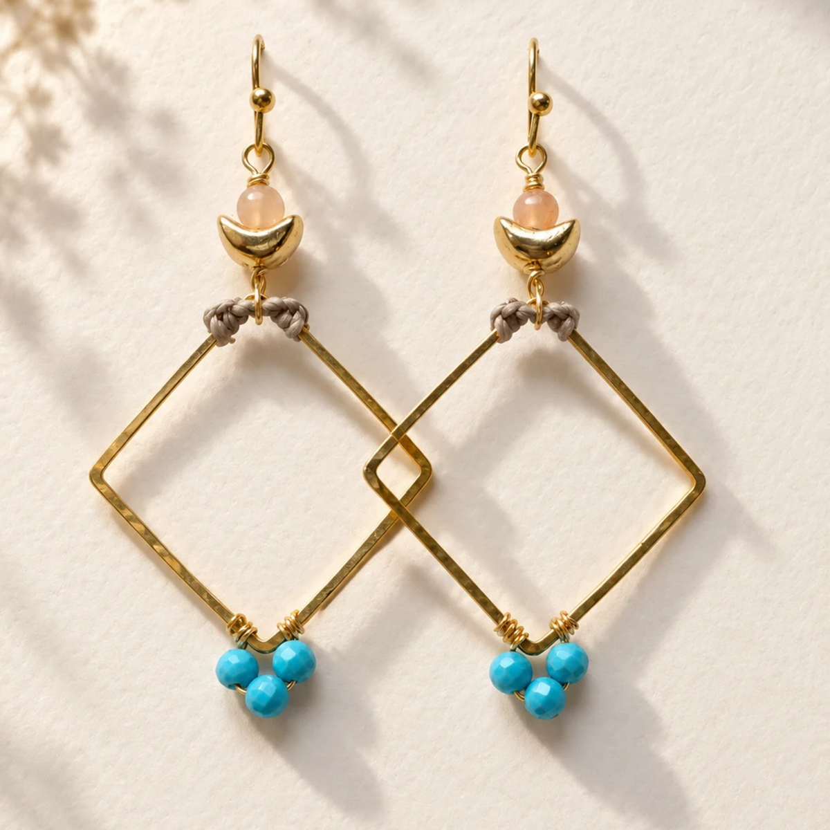 Gold diamond with turquoise and sunstone