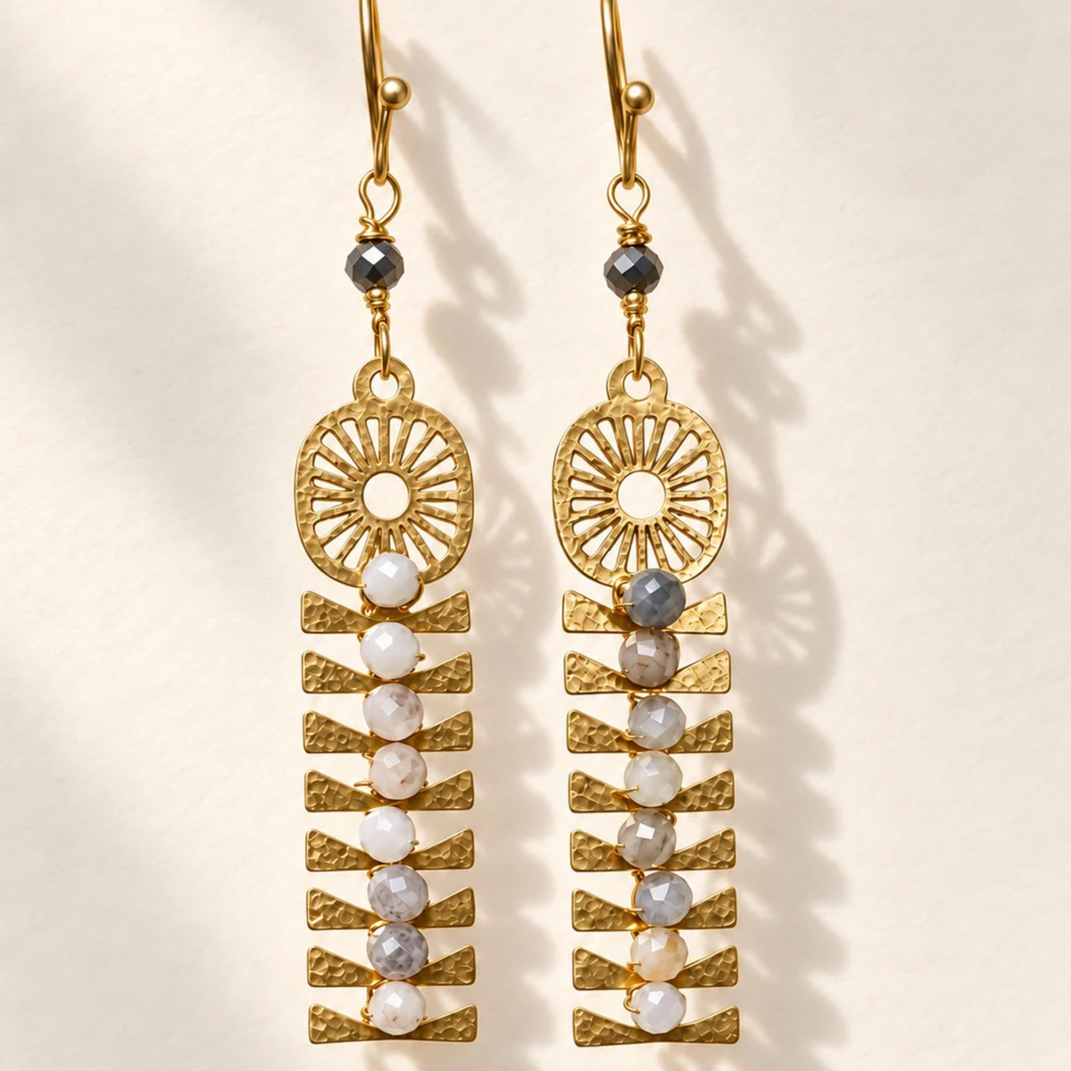 Tribal flower with chocolate moonstone earrings