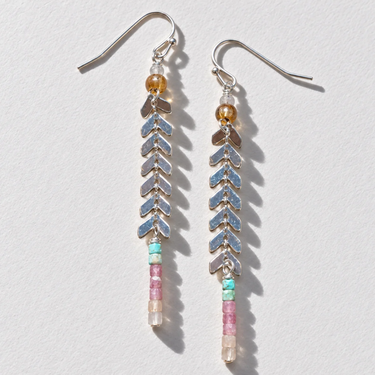 Wild Arrow | Silver Mixed Gemstone Drop Earrings