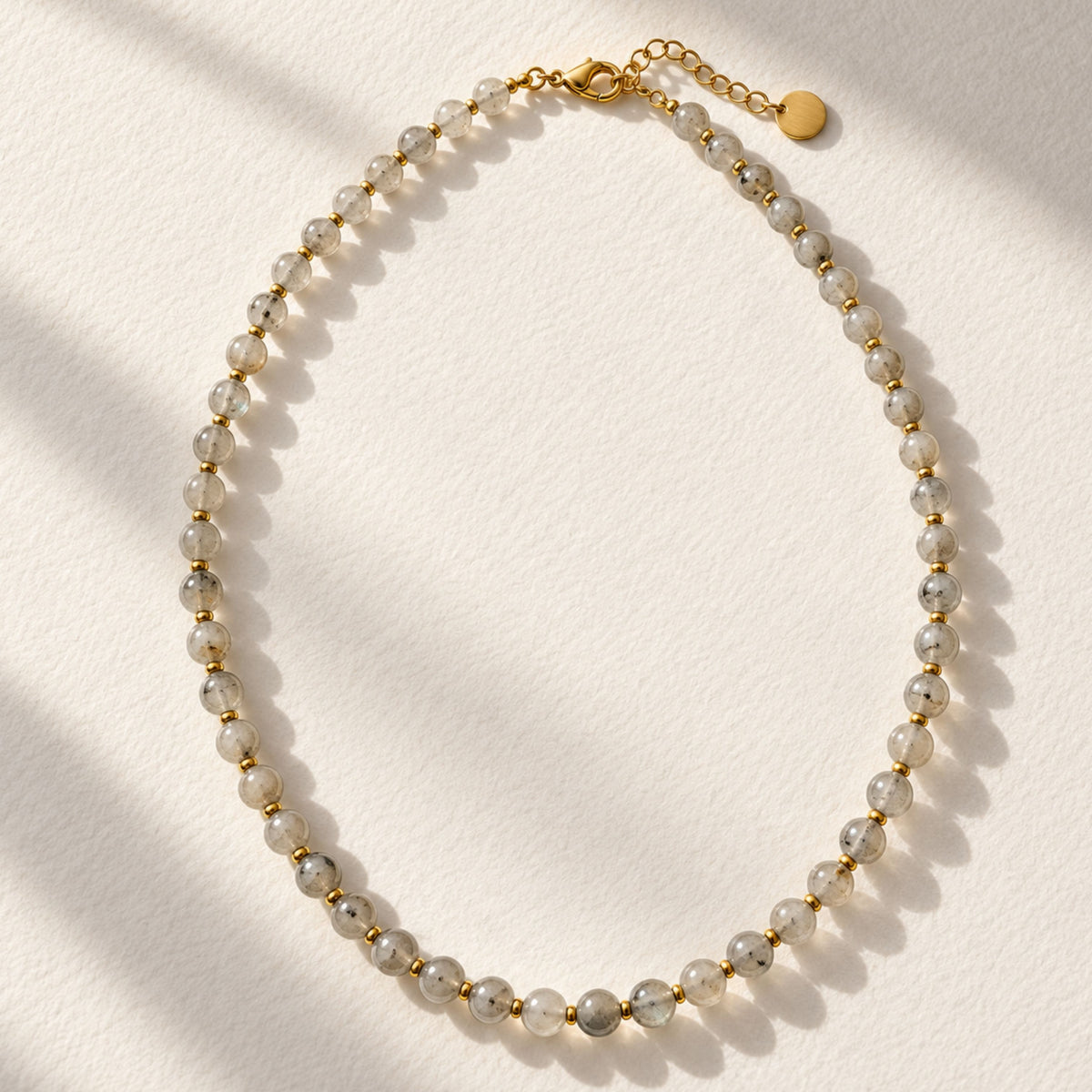 Labradorite Beaded Necklace with Gold Accents