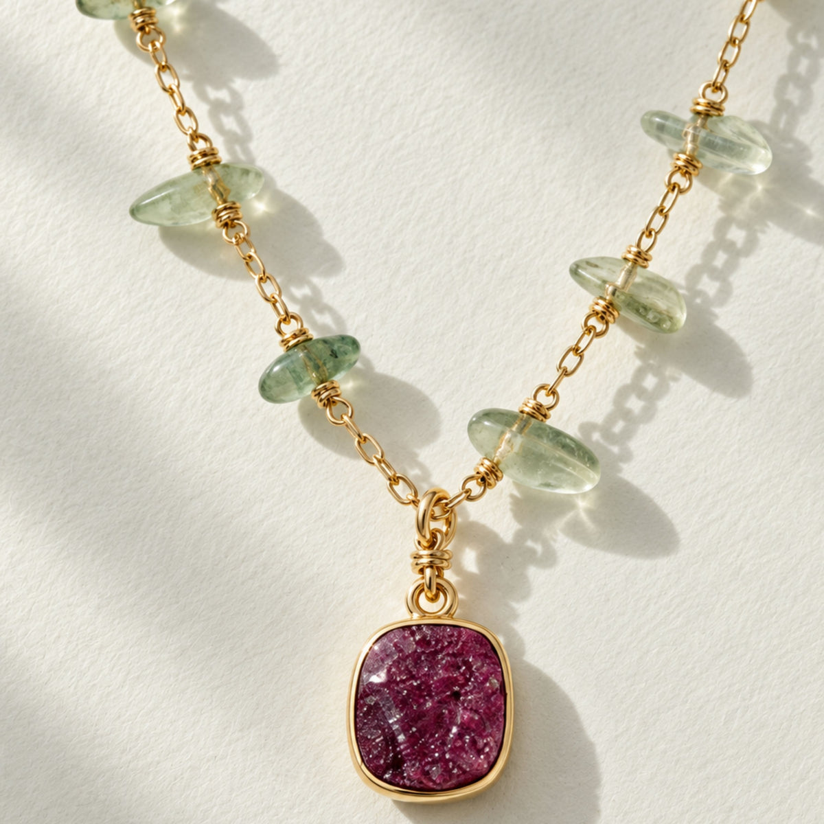 Ruby Drift | Ruby & Aventurine Floating Necklace