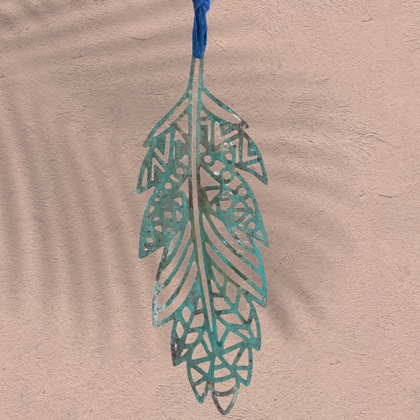 Wall hanging, Boho patina feather