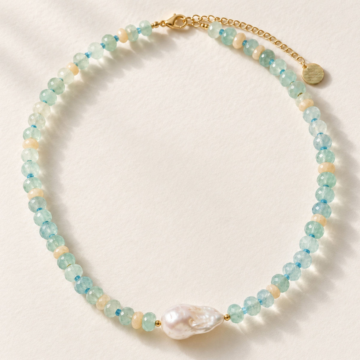 Baroque Pearl & Sea Glass-Inspired Stone Necklace | Gold Stainless Steel