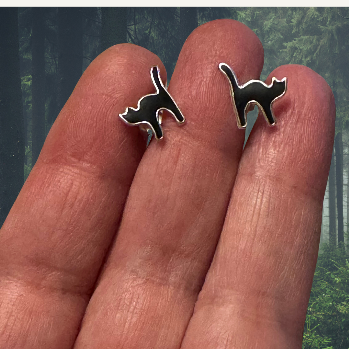 Black cat sterling stud Halloween earrings