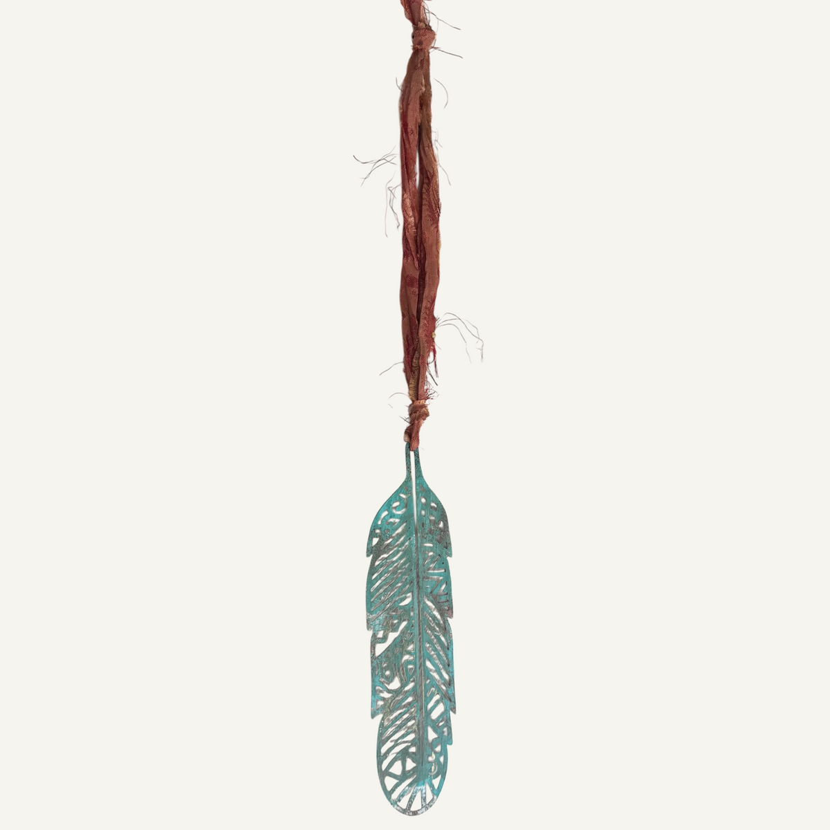Wall hanging, Boho patina feather
