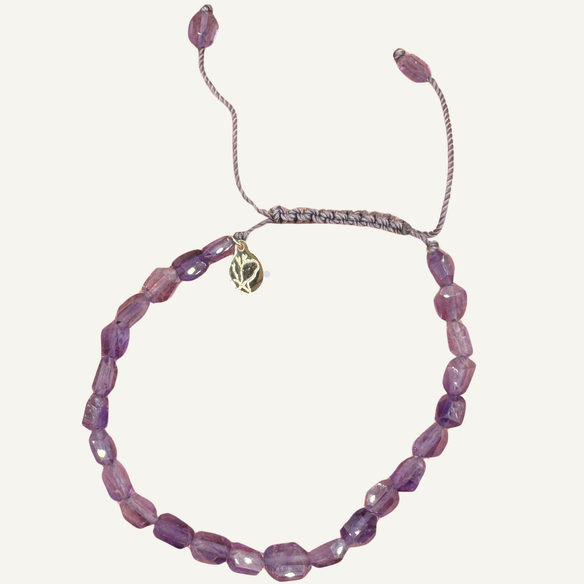 Amethyst stone nugget adjustable bracelet