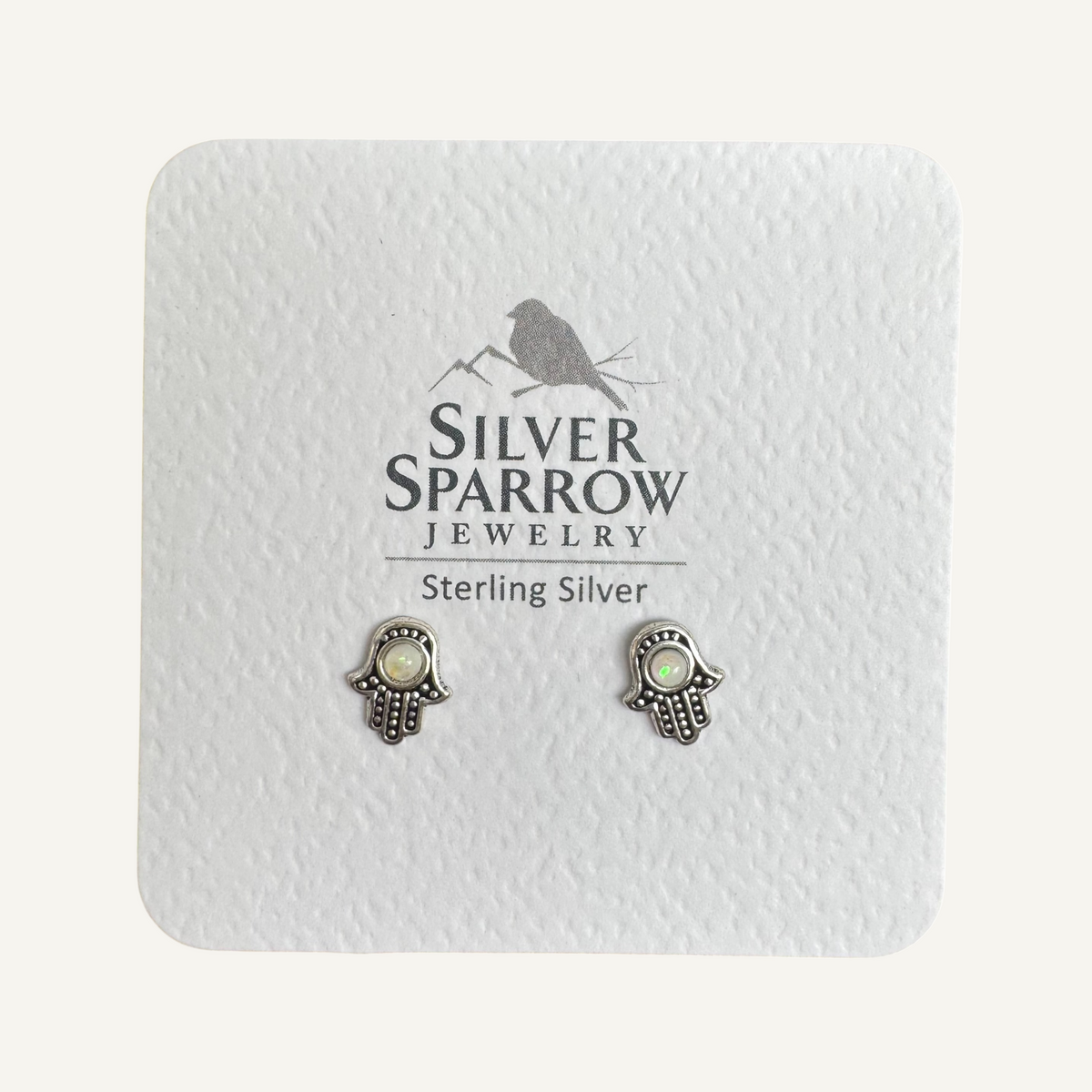 Imitation opal sterling stud hamsa earrings
