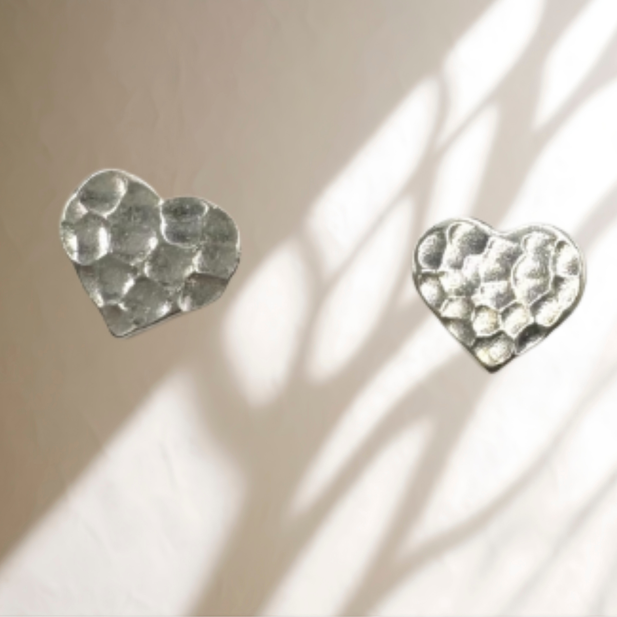Sterling Silver Pounded Heart Studs