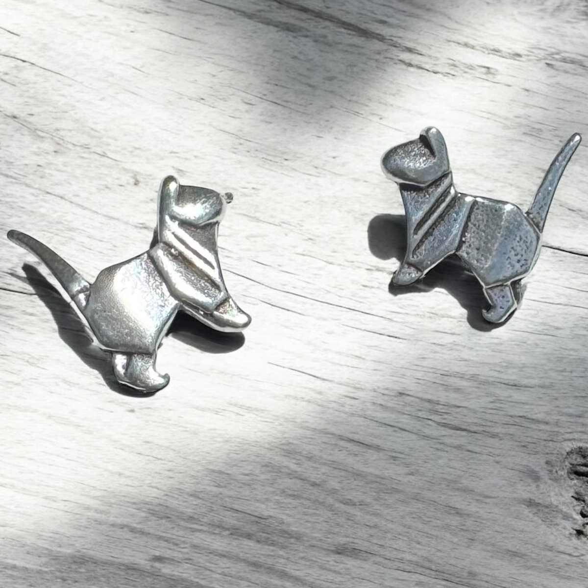 Oragami sterling cat stud earrings