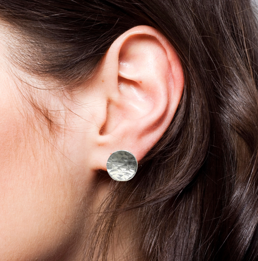 Sterling Silver Pounded disk stud earrings