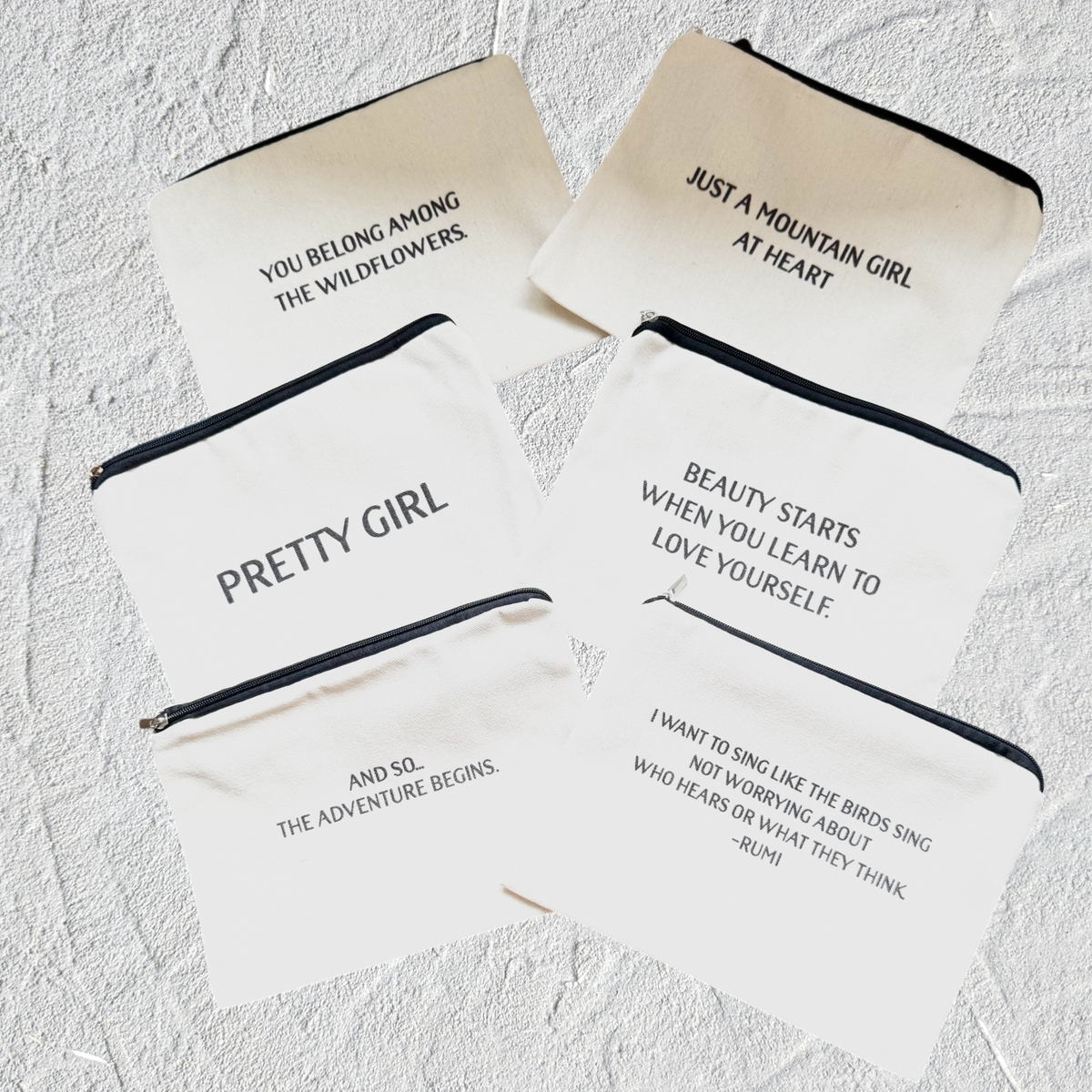 Set of six Inspirational canvas tote bags